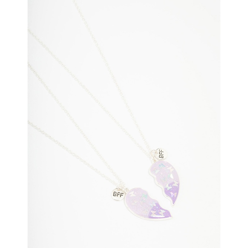 Kids Silver Butterfly & Heart Best Friends Necklace Pack