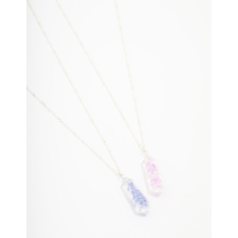 Kids Silver Glitter Crystal Pendant Necklace 2-Pack
