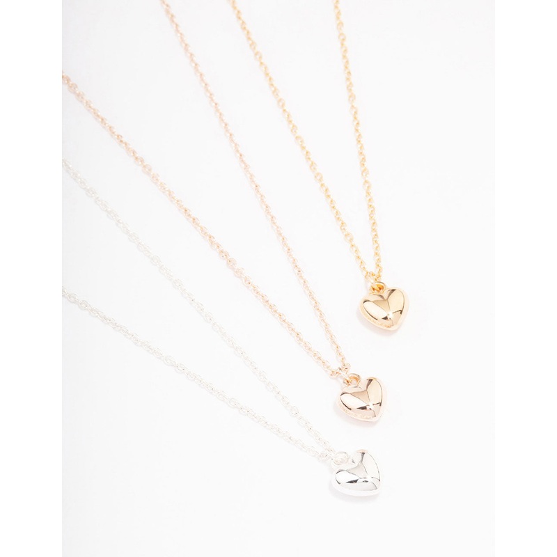 Mixed Metal Bubble Heart Necklace 3-Pack