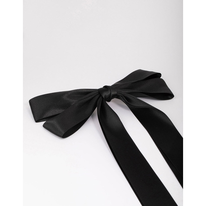 Black Fabric Oversized Ribbon Hair Bow Clip
