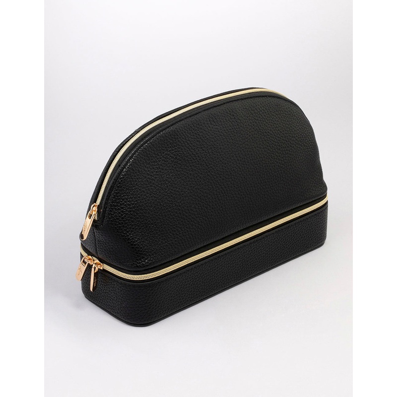 Black Faux Leather Makeup Bag & Jewellery Box