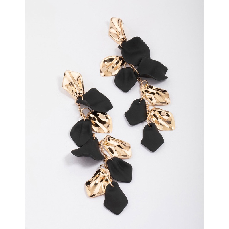 Black & Gold Petal Long Drop Earrings