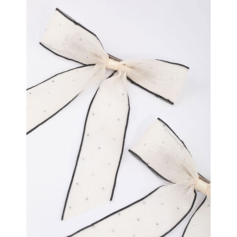 Cream Fabric Large Diamante Hair Bows Pack