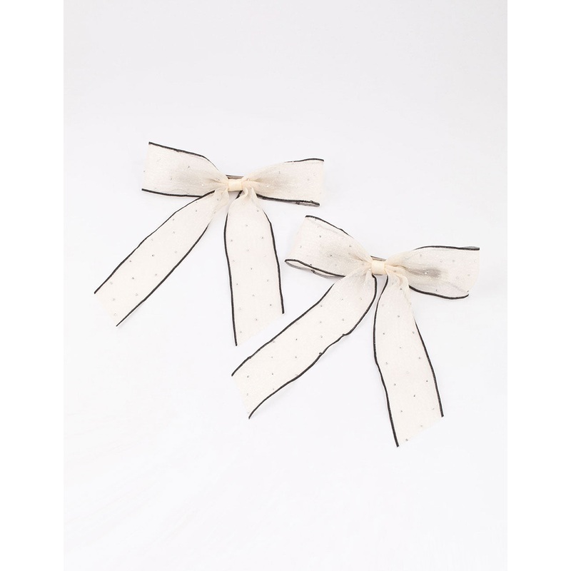 Cream Fabric Large Diamante Hair Bows Pack