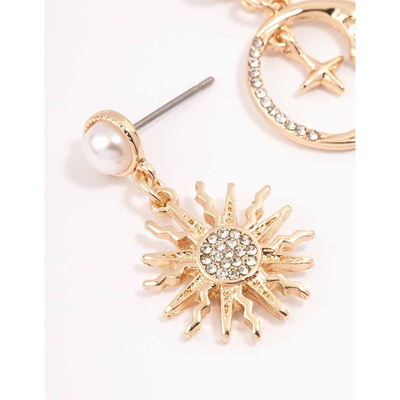 Gold Cluster Pearl Drop Earrings