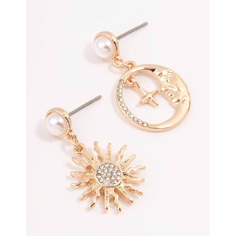 Gold Cluster Pearl Drop Earrings