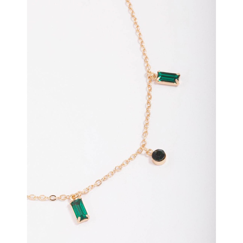 Gold Emerald Baguette & Droplet Chain Necklace