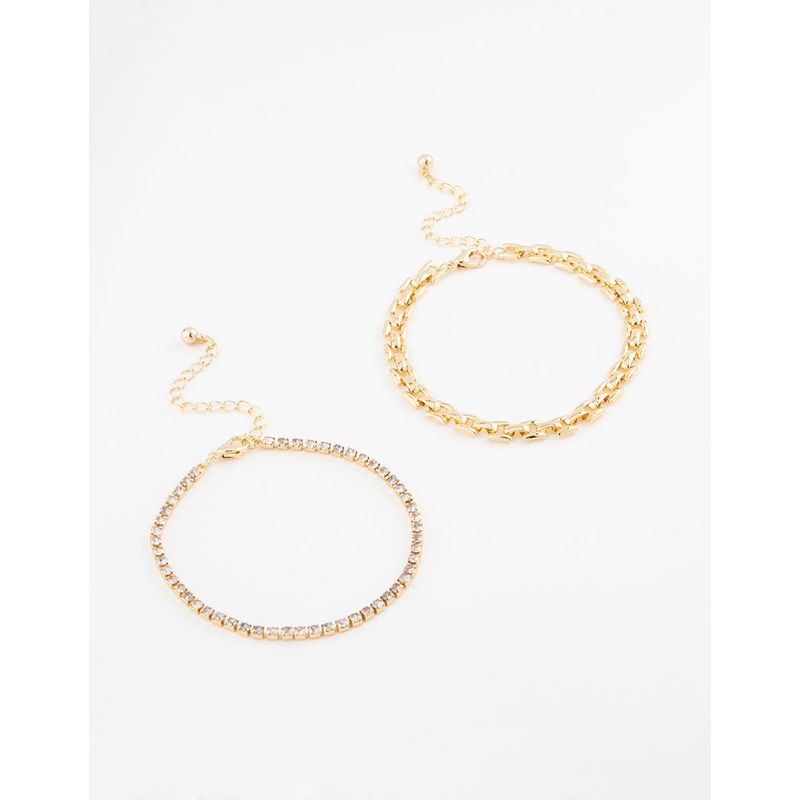 Gold Plated Link Chain & Tennis Bracelet Pack