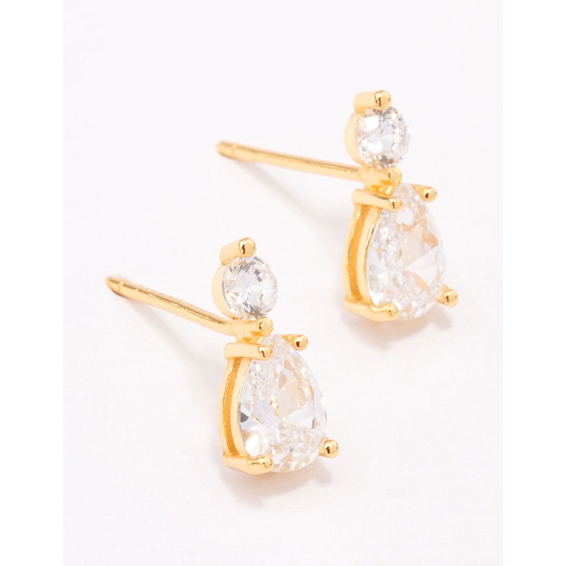Gold Plated Sterling Silver Pear Crystal Drop Earrings
