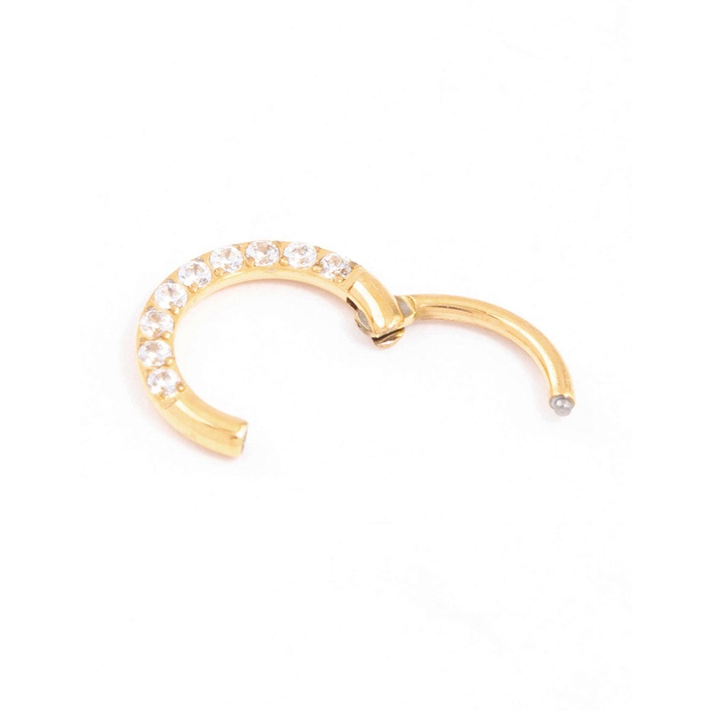 Gold Plated Titanium Cubic Zirconia Clicker Ring 6mm
