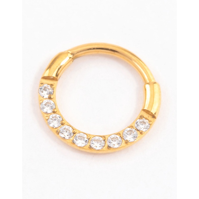 Gold Plated Titanium Cubic Zirconia Clicker Ring 6mm