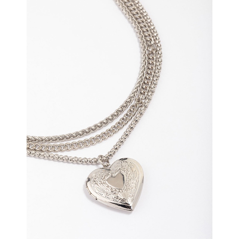 Silver Chain Set Heart Pendant Necklace
