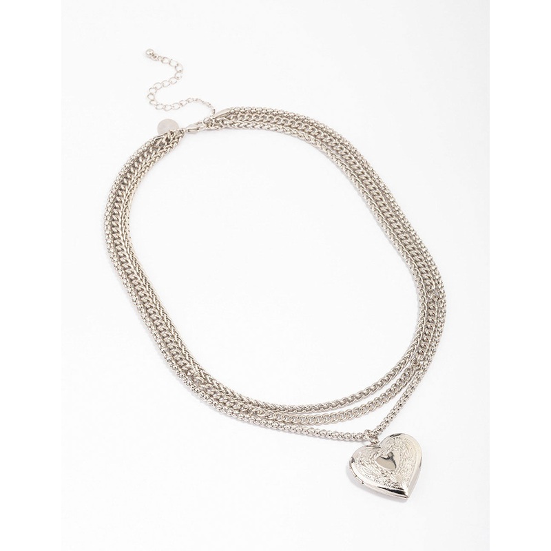 Silver Chain Set Heart Pendant Necklace