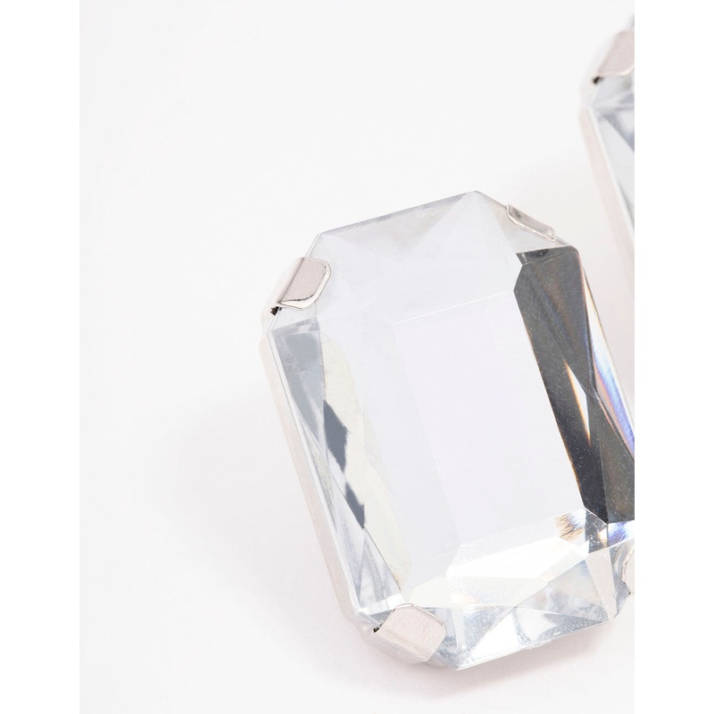 Silver Large Diamante Stud Clip On Earrings