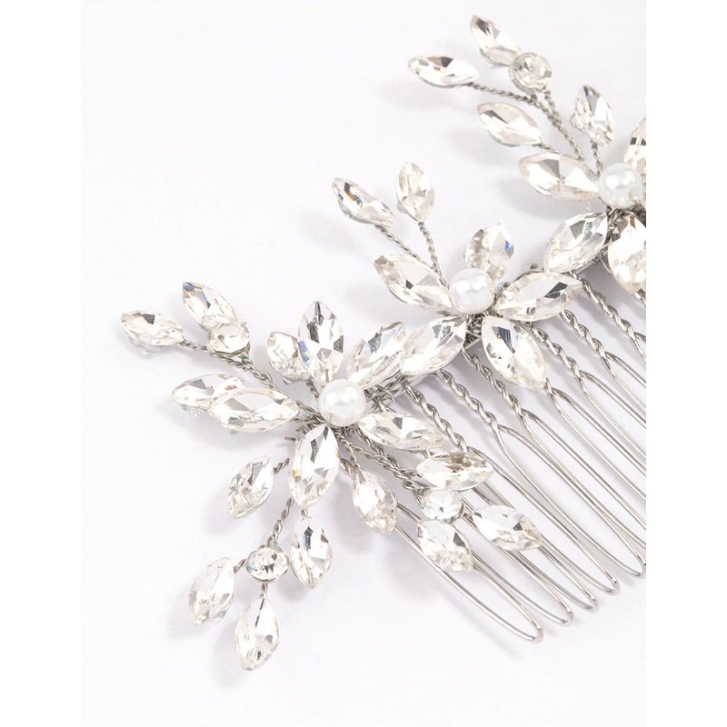 Silver Marquise Trio Floral Hair Comb
