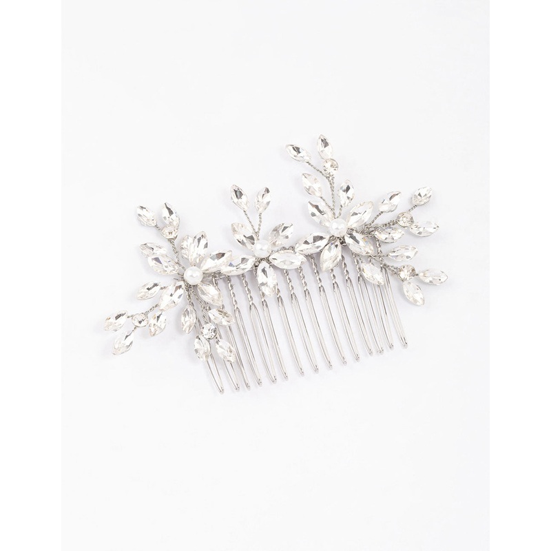 Silver Marquise Trio Floral Hair Comb
