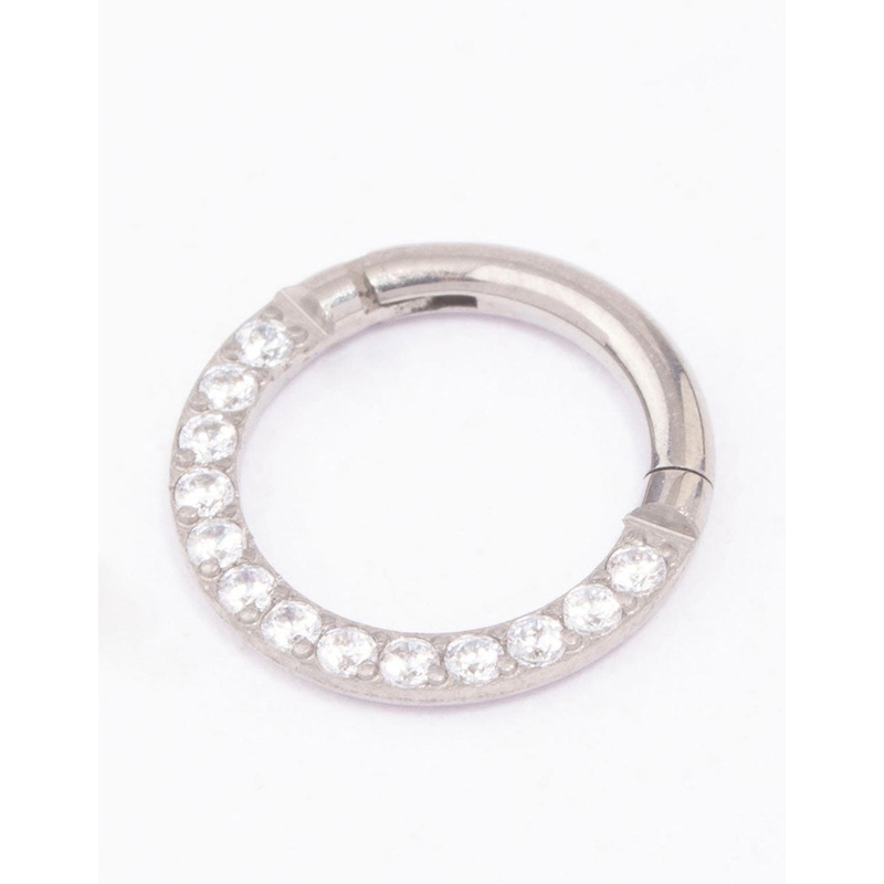 Titanium Cubic Zirconia Clicker Ring 7mm
