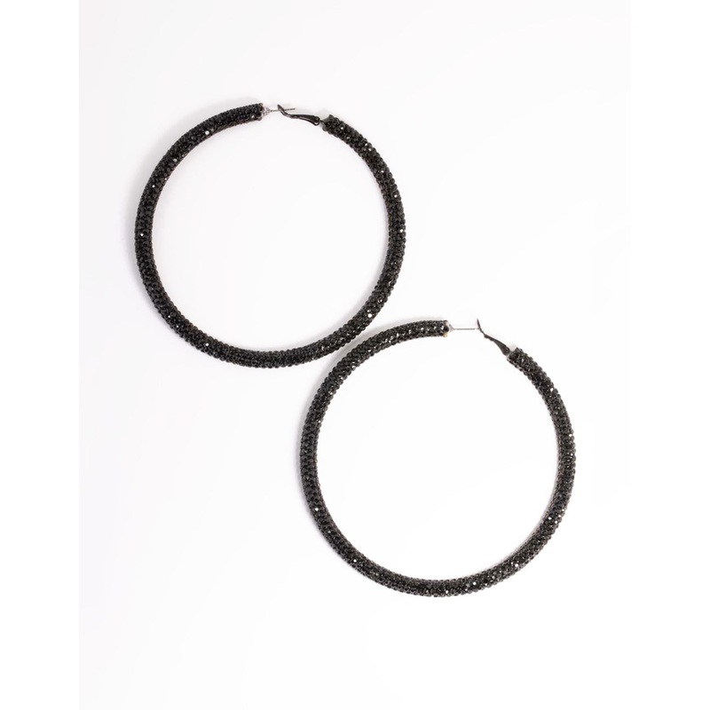 Black Jet 85mm Encrusted Hoop Earrings