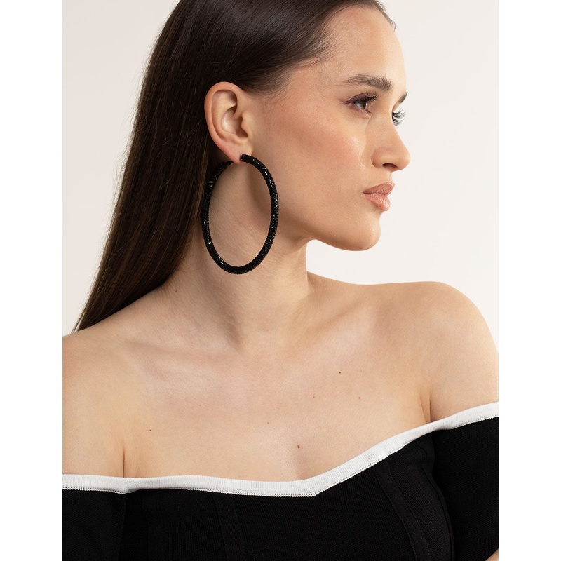 Black Jet 85mm Encrusted Hoop Earrings