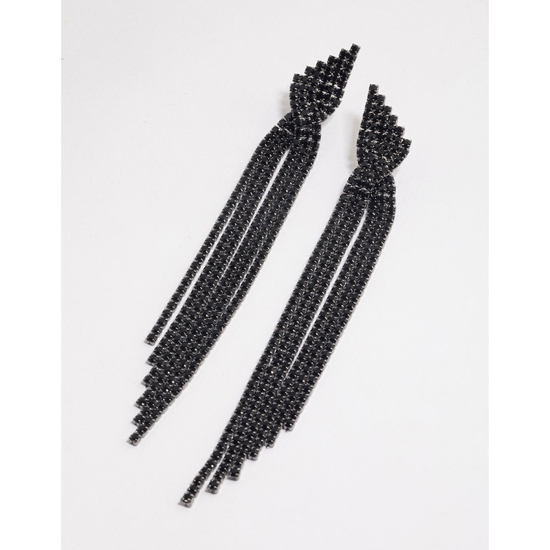Coated Black Statement Strand Twist Drop Earrings