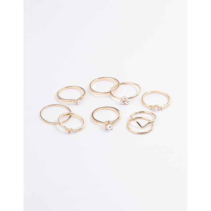 Gold Fine Faux Pearl Ring Pack