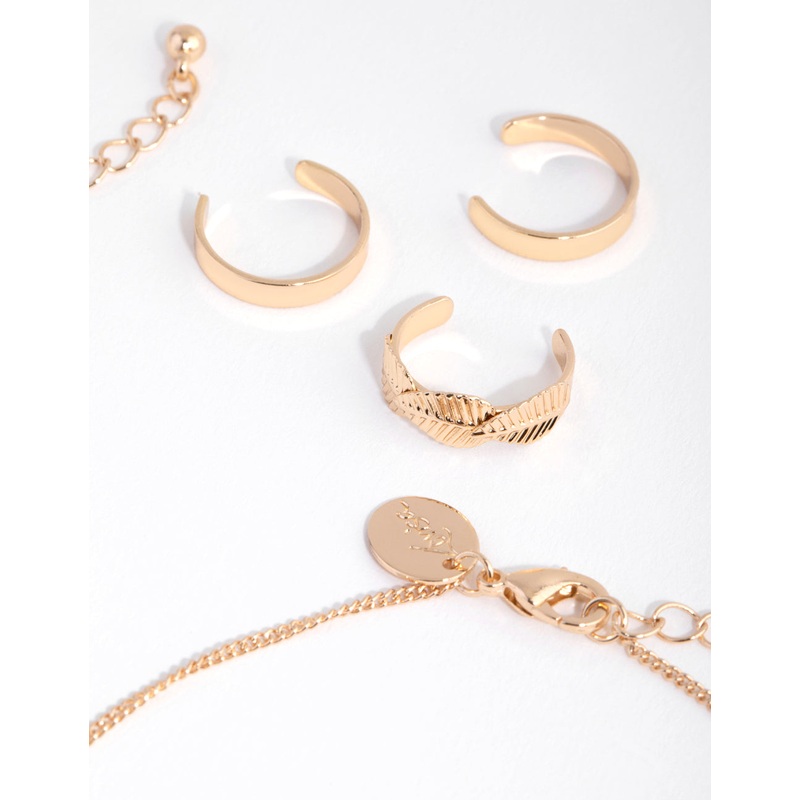 Gold Leaf Anklet & Toe Ring 6-Pack Set