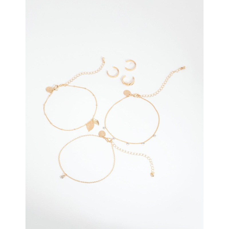 Gold Leaf Anklet & Toe Ring 6-Pack Set