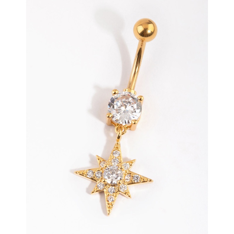 Gold Plated Titanium Star Belly Bar