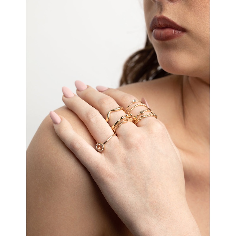 Gold Twisted Ring Stack Pack|SM|ML