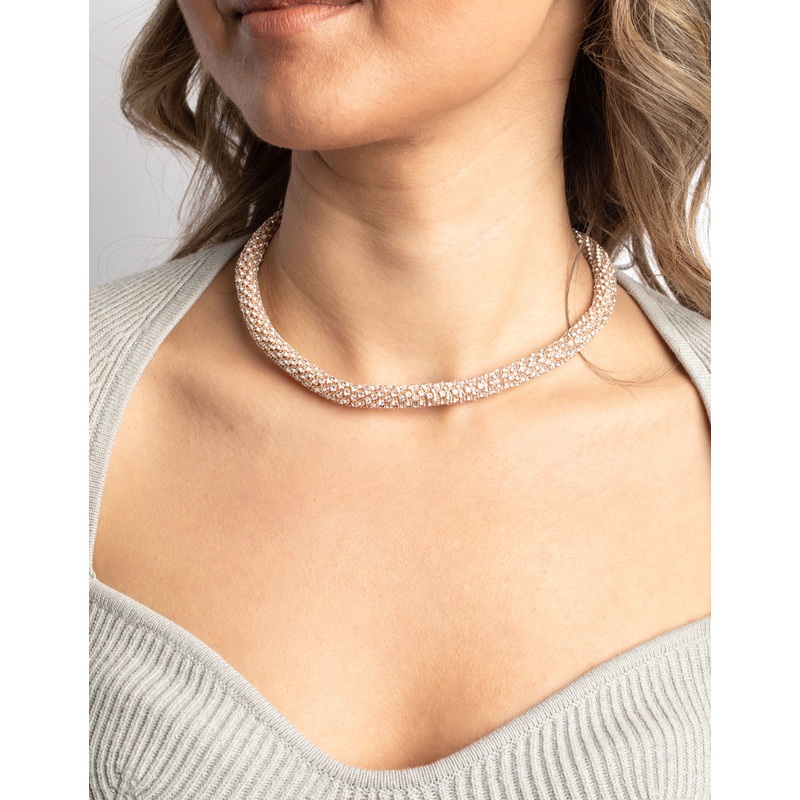 Rose Gold Diamante Tube Necklace