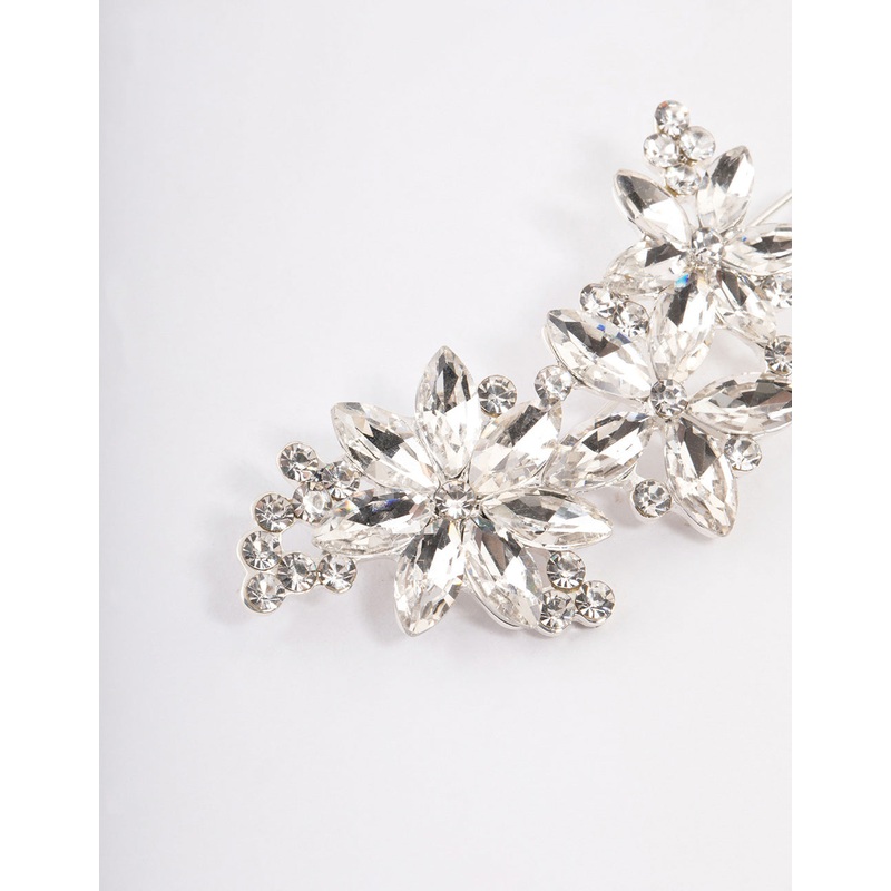 Silver Crystal & Diamante Flower Hair Clips