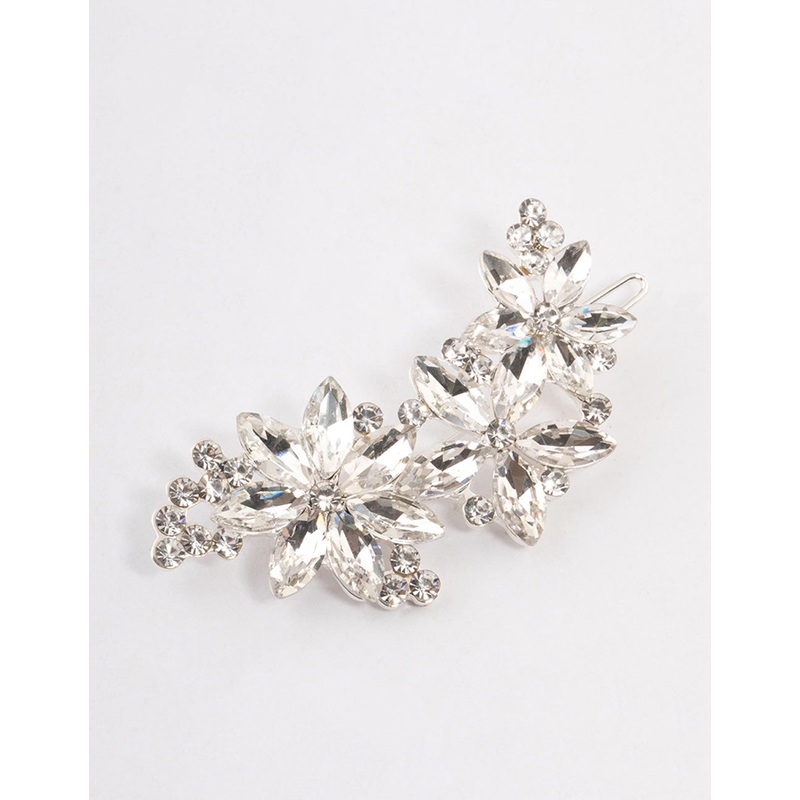 Silver Crystal & Diamante Flower Hair Clips