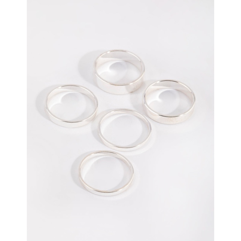 Silver Flat Band Ring 5-Pack|SM|ML