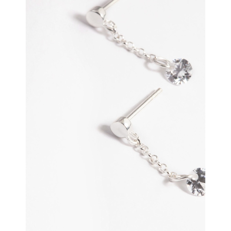 Sterling Silver Chain Cubic Zirconia Drop Earrings