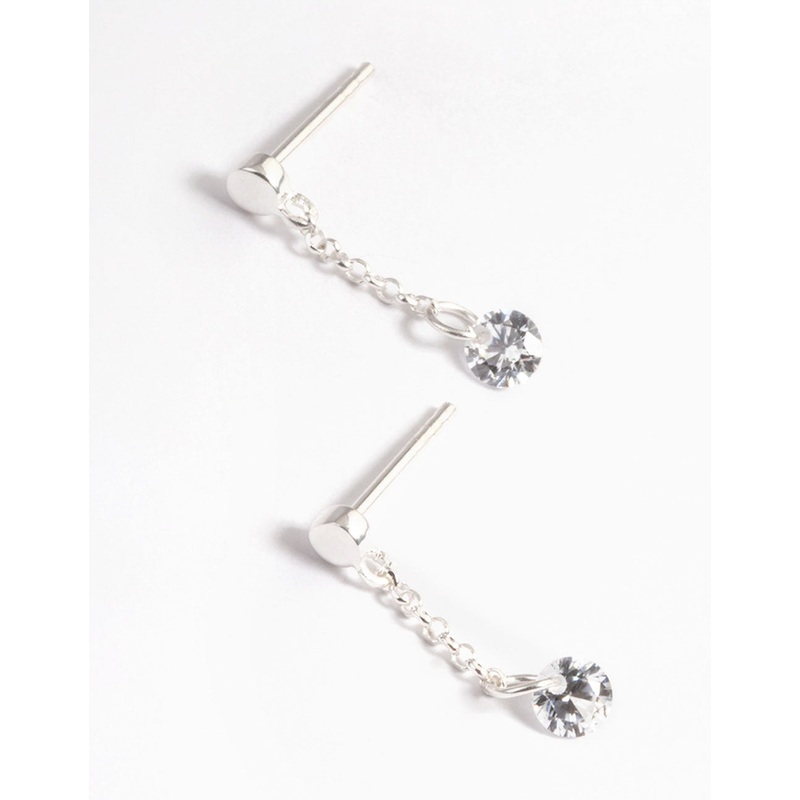 Sterling Silver Chain Cubic Zirconia Drop Earrings