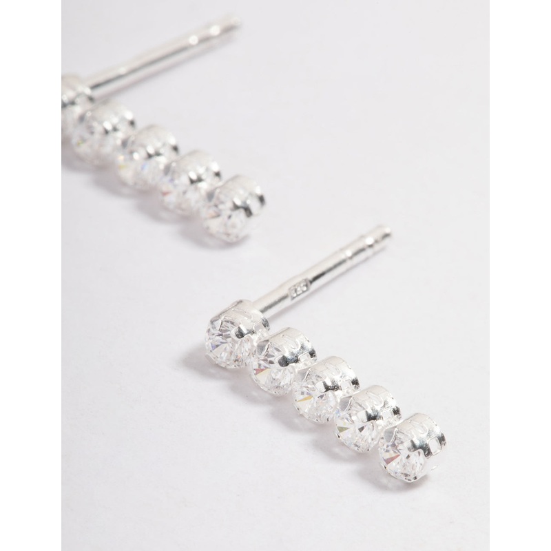 Sterling Silver Cubic Zirconia Cupchain Stud Earrings