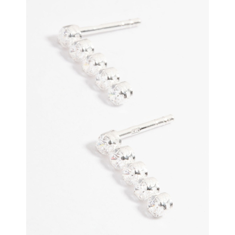 Sterling Silver Cubic Zirconia Cupchain Stud Earrings