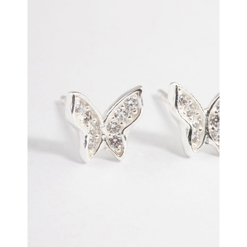 Sterling Silver Cubic Zirconia Pave Butterfly Stud Earrings