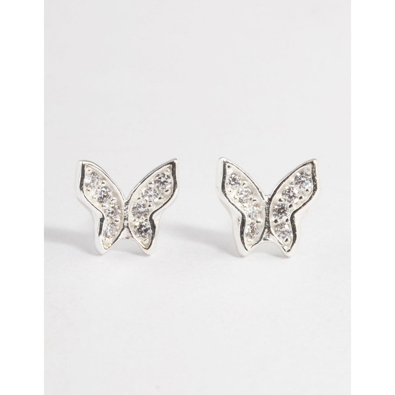 Sterling Silver Cubic Zirconia Pave Butterfly Stud Earrings
