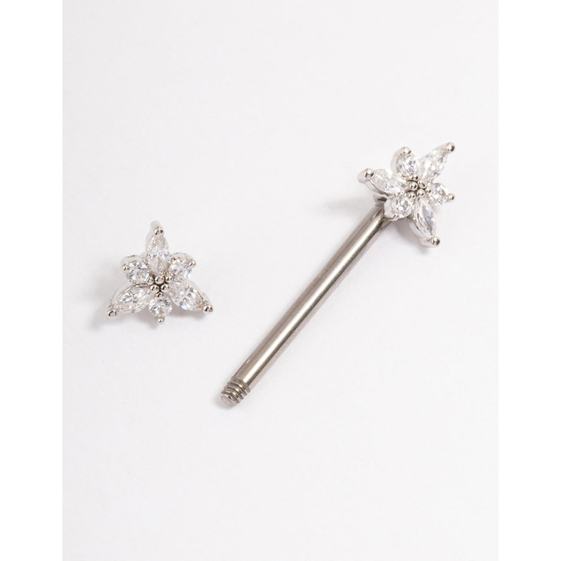 Titanium Cubic Zirconia Flower Nipple Bar