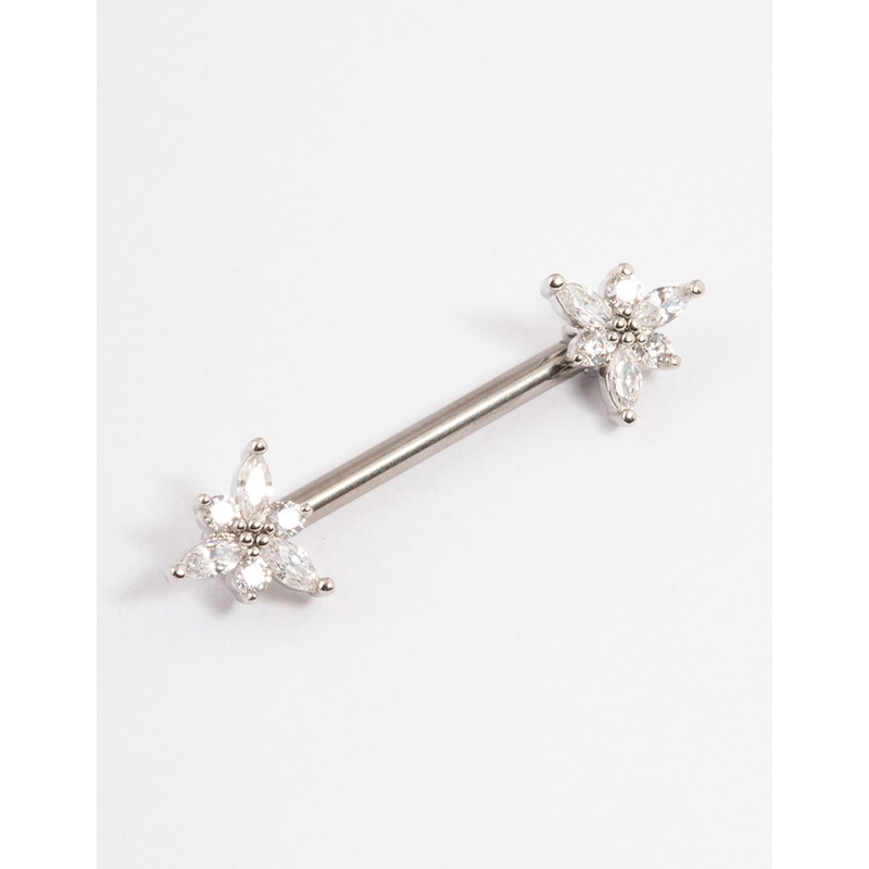 Titanium Cubic Zirconia Flower Nipple Bar