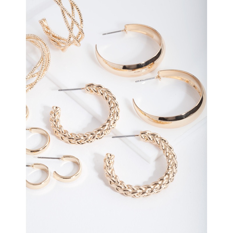Gold Multi Twist Hoop Earring 6-Pack