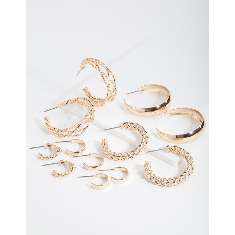 Gold Multi Twist Hoop Earring 6-Pack