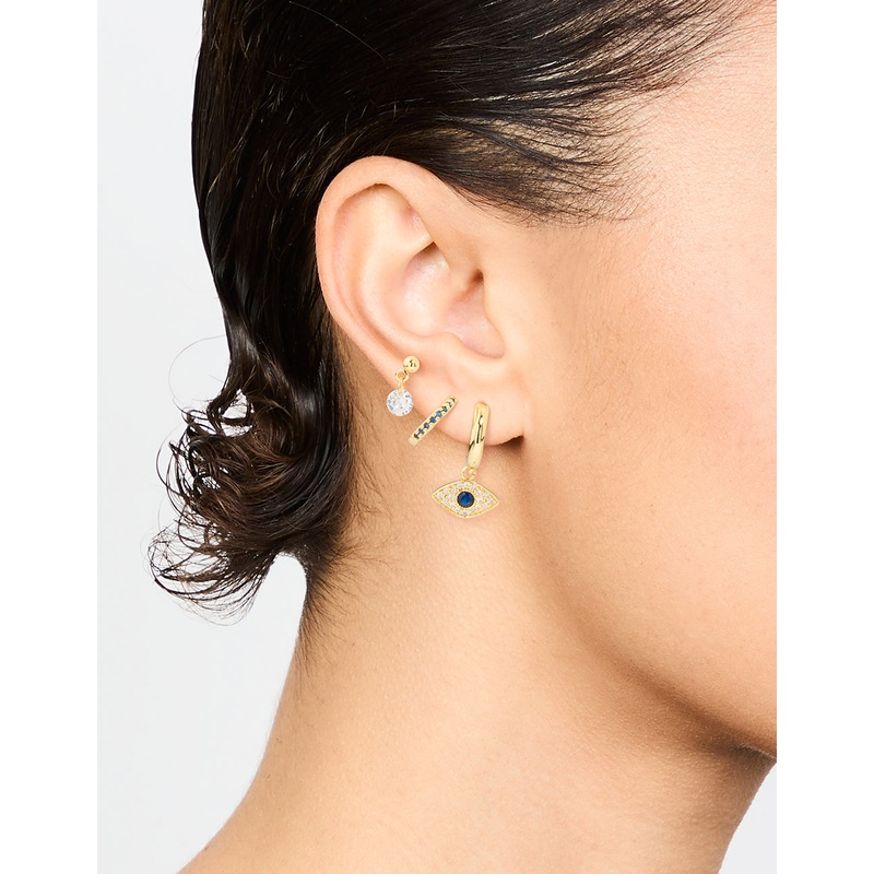 Gold Plated Cubic Zirconia Evil Eye Earrings 3-Pack