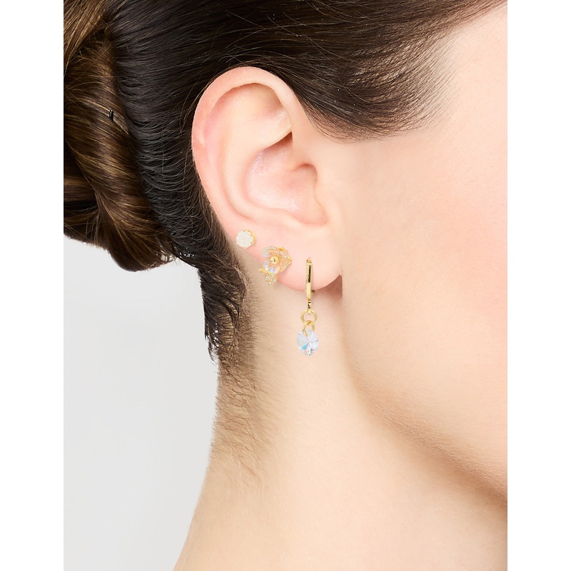Gold Plated Cubic Zirconia Floral Drop Earrings 3-Pack