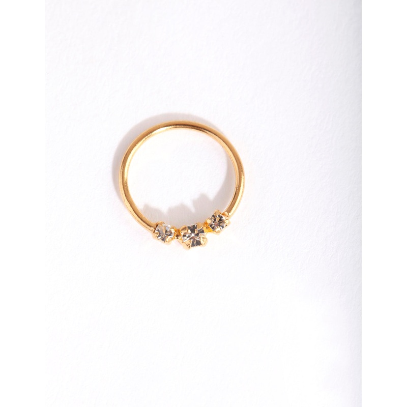 Gold Plated Sterling Silver Triple Diamante Nose Ring