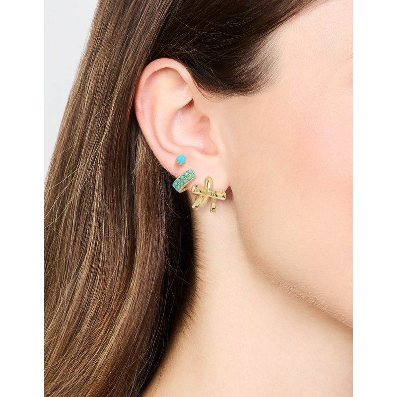 Gold Plated Turquoise Bead & Bow Earrings 3-Pack