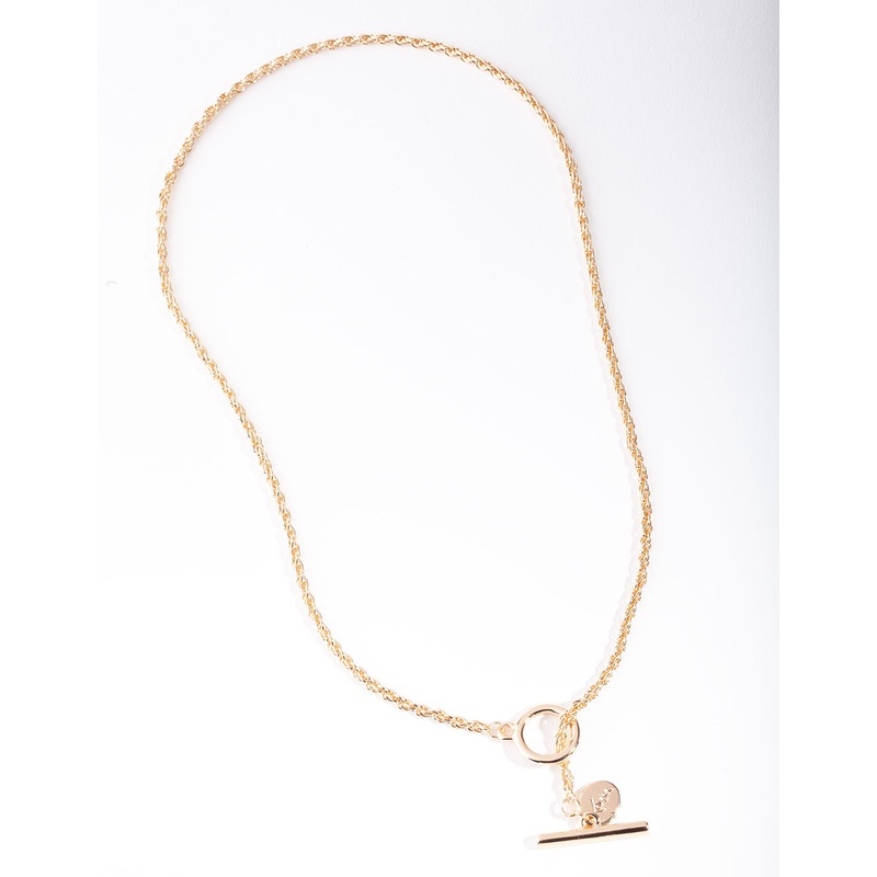 Gold Round Chain T-Bar Necklace