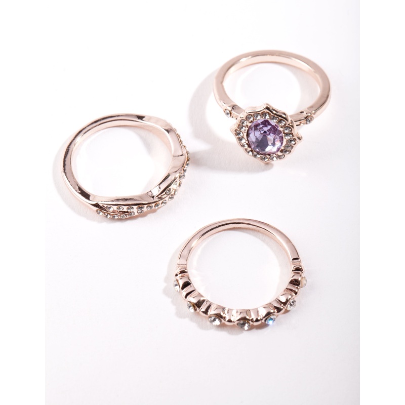 Rose Gold Purple Stone Ring Stack