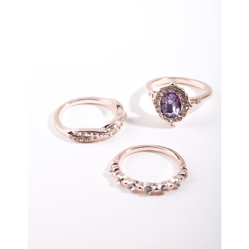 Rose Gold Purple Stone Ring Stack
